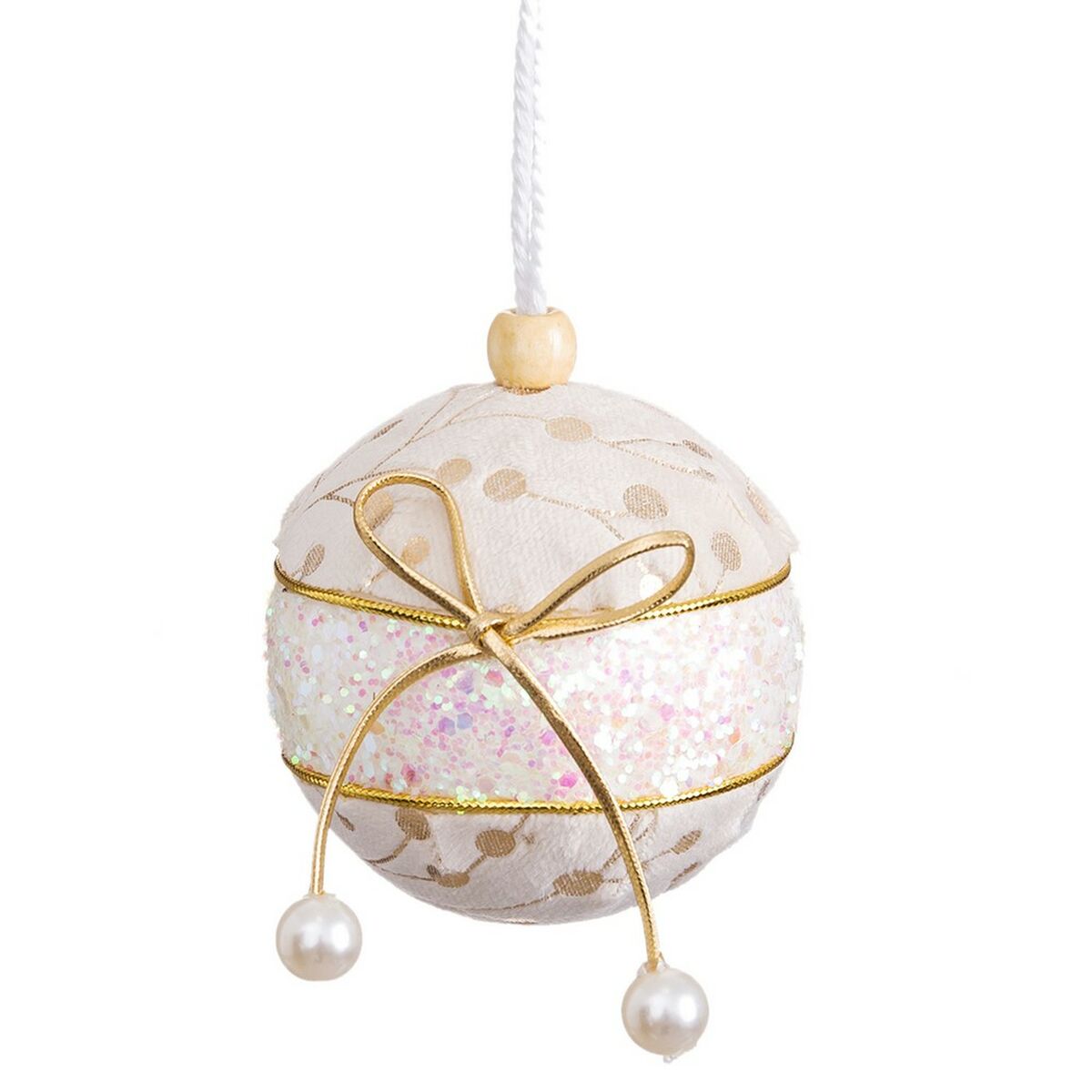 Julgranskulor Vit Gyllene Polyfoam Tyg Lasso 6 x 6 x 6 cm (6 antal)