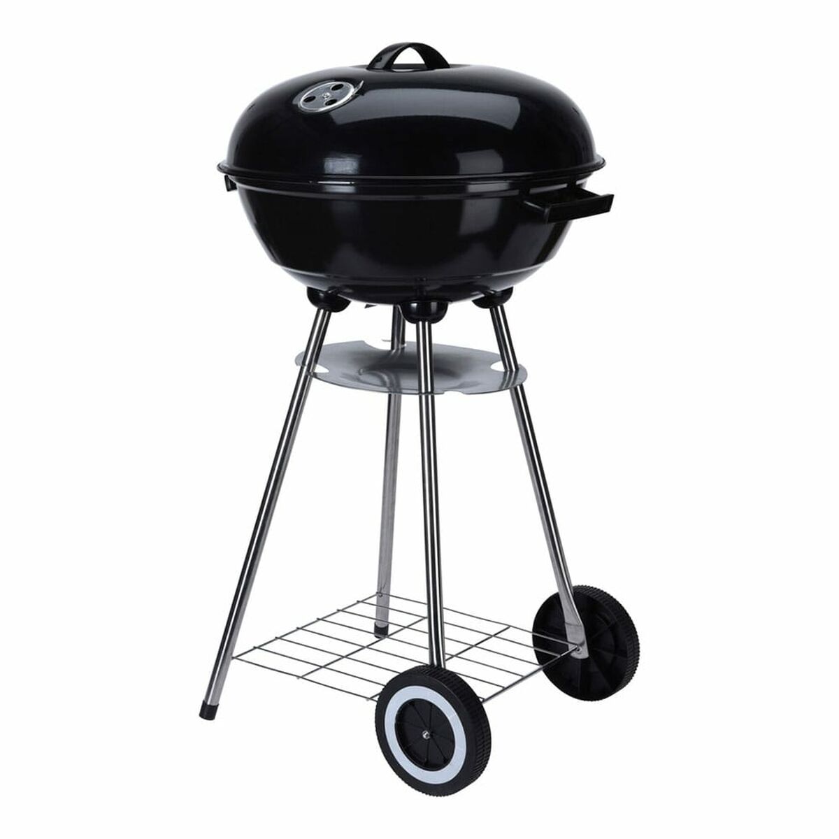 Kolgrill med hjul Svart Emaljerat stål Rund