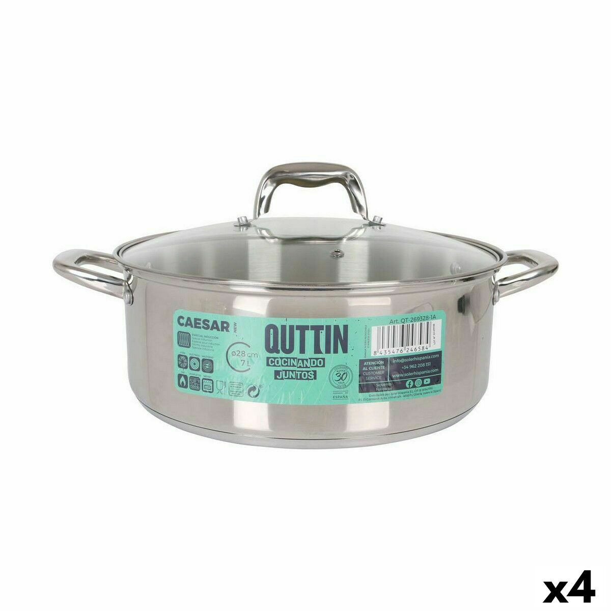 Kastrull med glaslock Quttin Caesar Stål Ø 28 x 11 cm (4 antal)