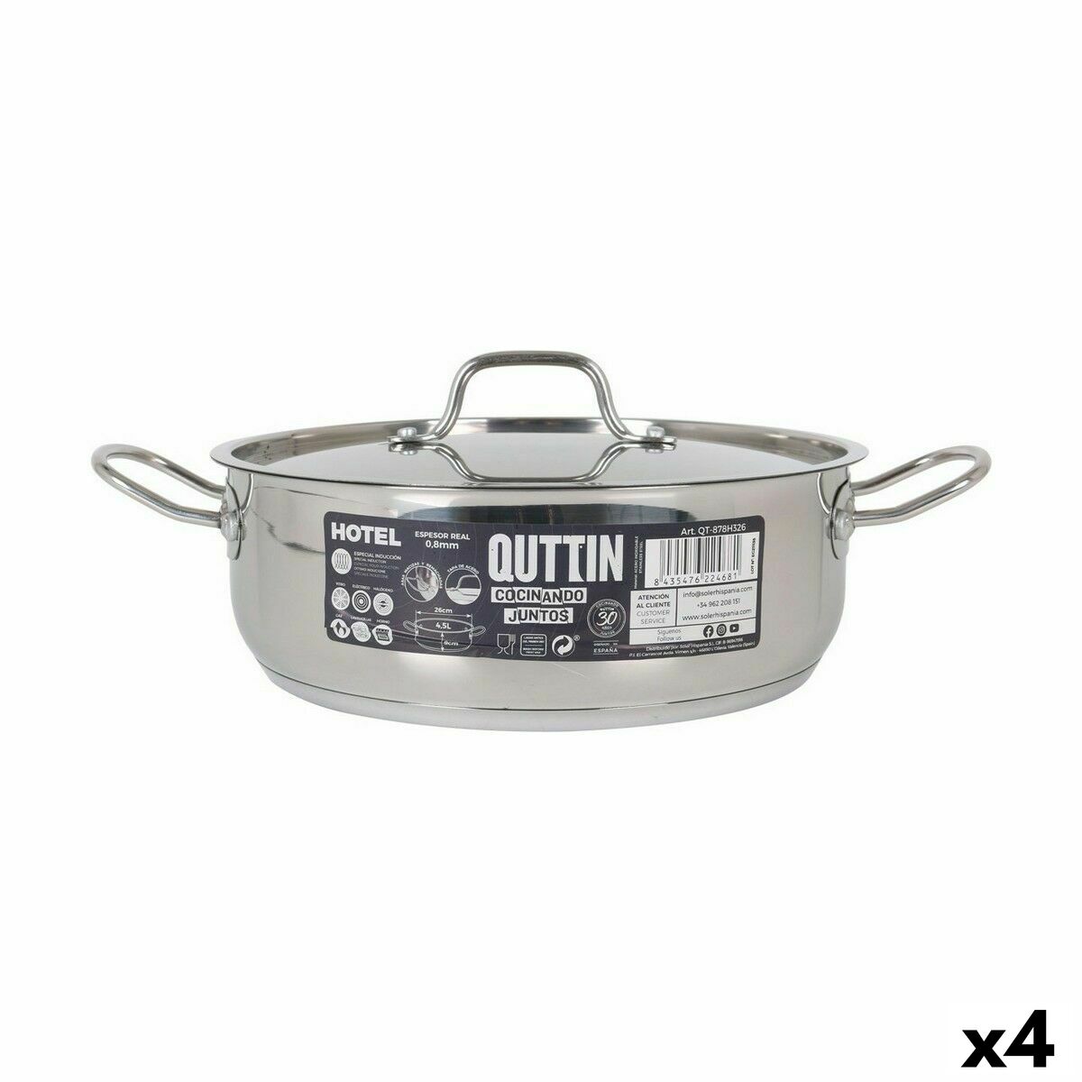 Kastrull med lock Quttin Hotel Stål Ø 26 x 9 cm (4 antal)