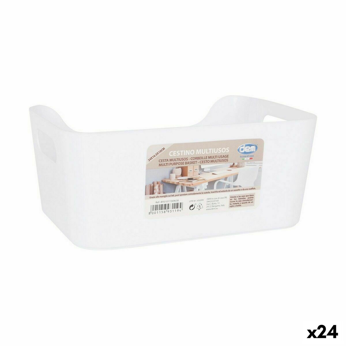 Multifunktionell korg Confortime Vit 24 x 16,5 x 10 cm (24 antal)