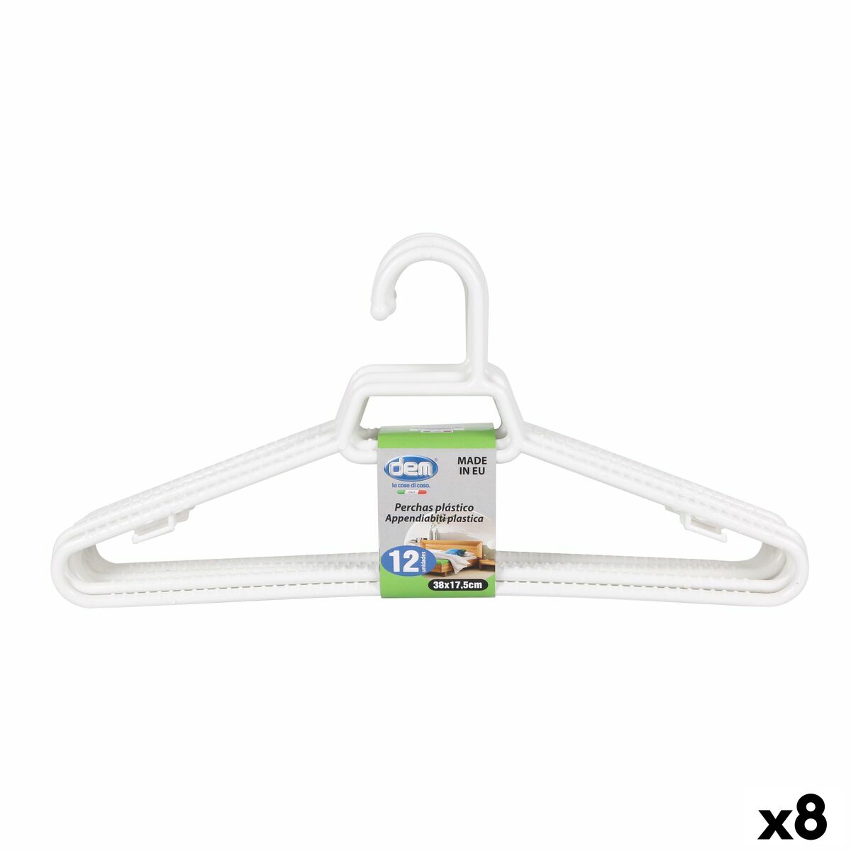 Klädhängarset Dem Vit Plast 12 Delar 38 x 17,5 cm (8 antal)