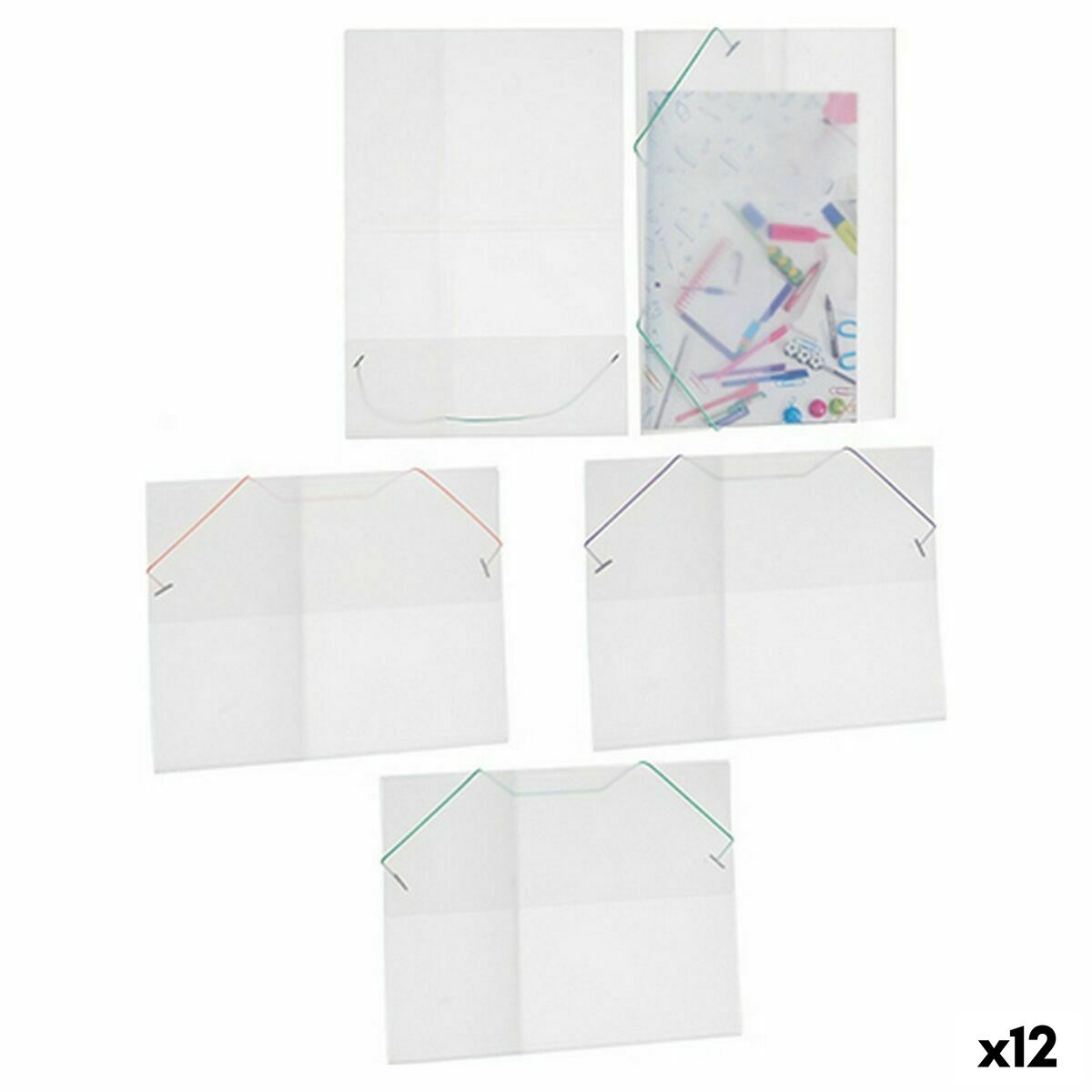 Portföljmapp Pincello ELASTIC 3 COL Grön Transparent (12 antal)