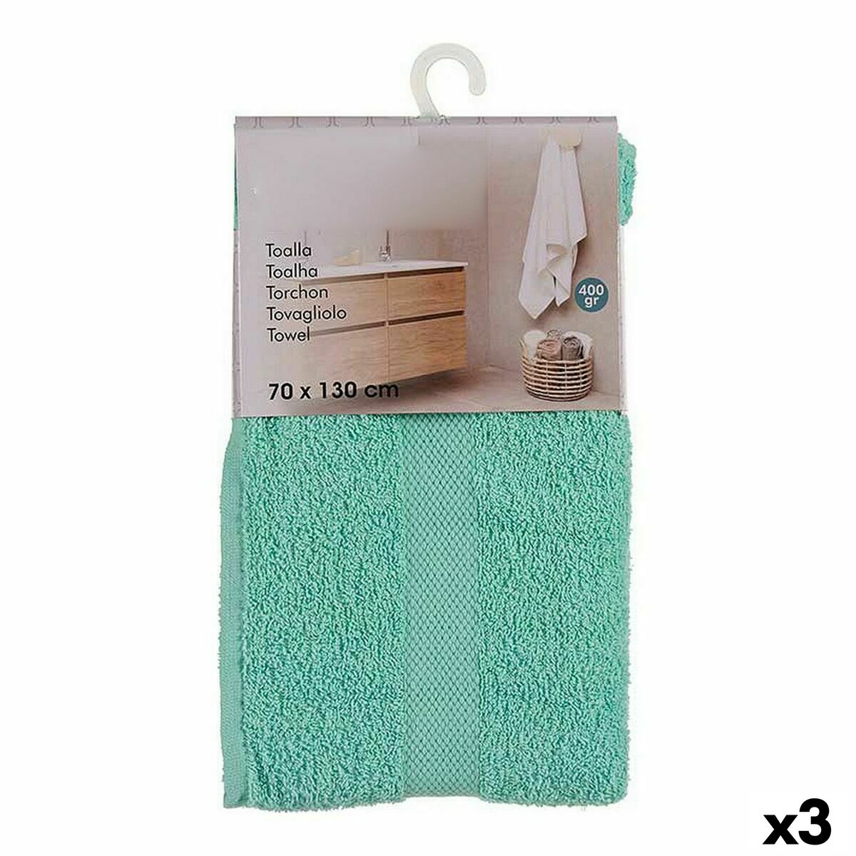 Badhandduk Berilo 5313 Turkos 80 % bomull 20 % Polyester 70 x 0,5 x 130 cm (3 antal)