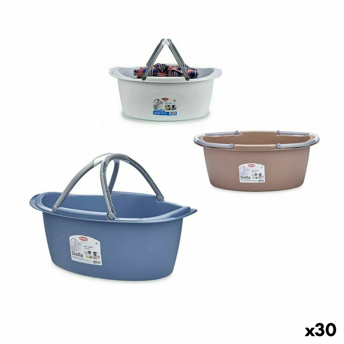Tvättkorg Stefanplast PR181A Plast 25 L 59 x 23 x 38 cm Med handtag (30 antal)