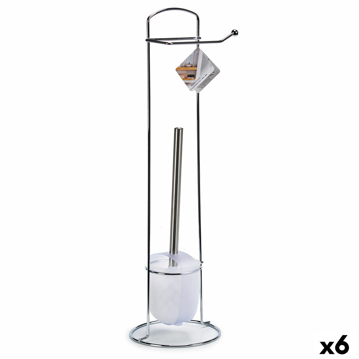 Toalettpappershållare med toalettborste Berilo W2930A Vit Silvrig Metall 16,5 x 59 x 16,5 cm (6 antal)