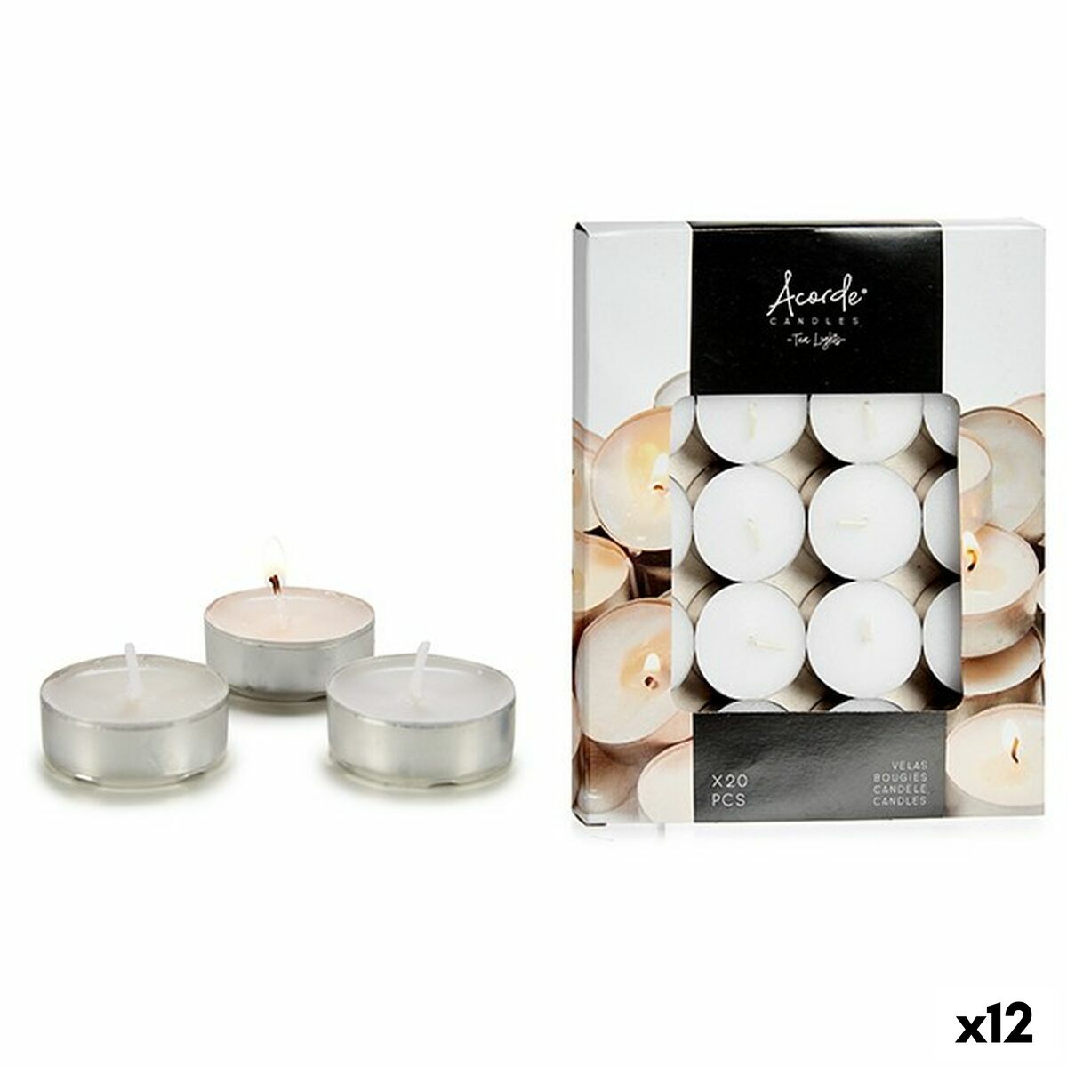 Set med levande ljus Acorde Vit (12 antal)