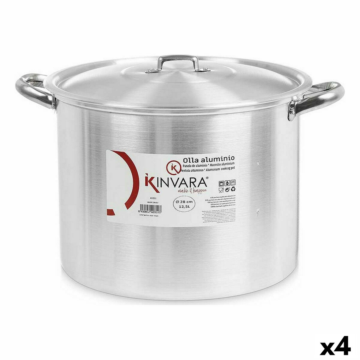 Gryta med lock Silvrig Aluminium 38 x 25 x 31 cm (4 antal)