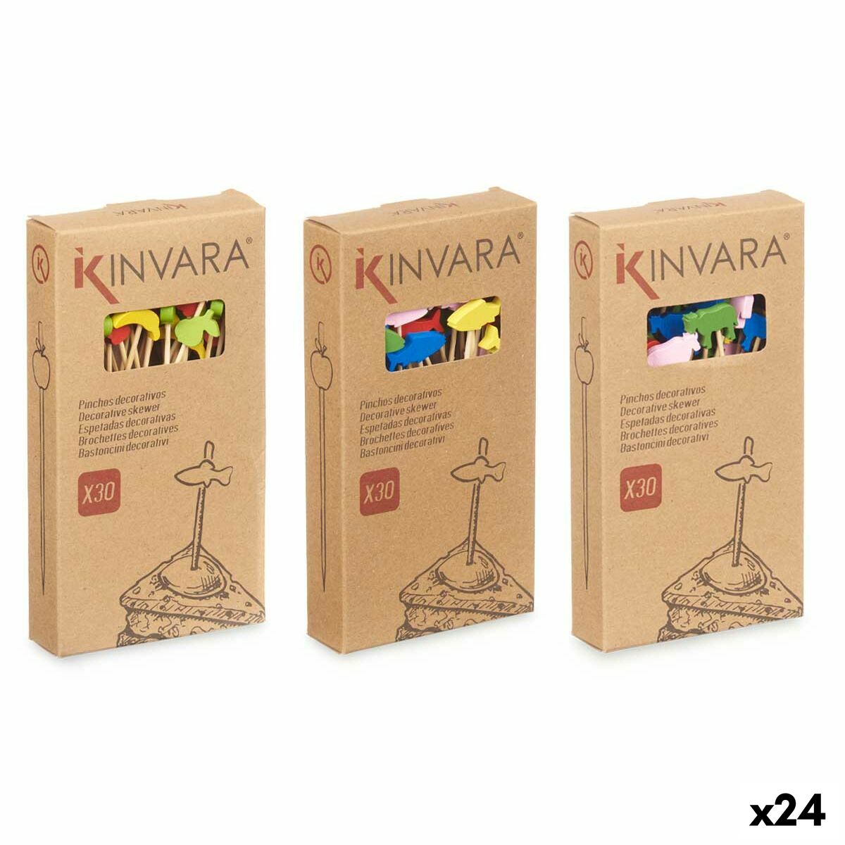 Set med grillspett för barbecue Grillspett Dekorerad Bambu 2,5 x 0,4 x 12,5 cm (24 antal)