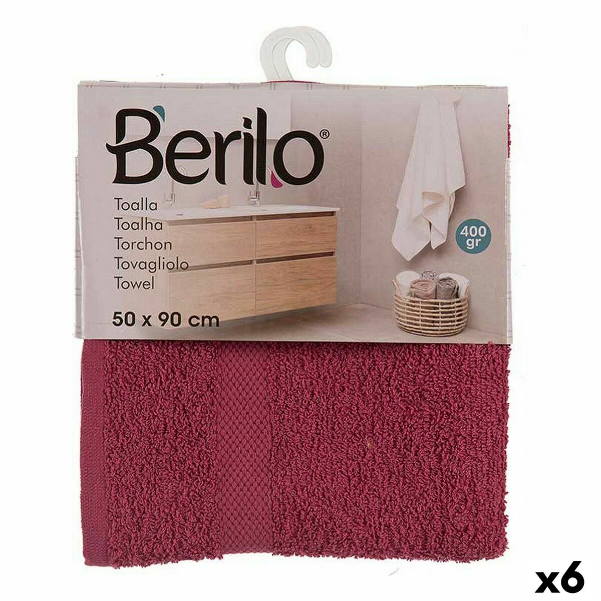 Badhandduk Berilo 5312 Rödbrun 80 % bomull 20 % Polyester 50 x 0,5 x 90 cm (6 antal)
