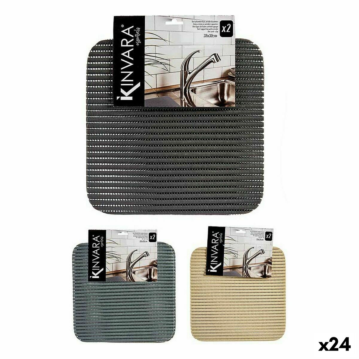 Halkfri matta 32 x 32 cm Set 2 Delar Plast (24 antal)