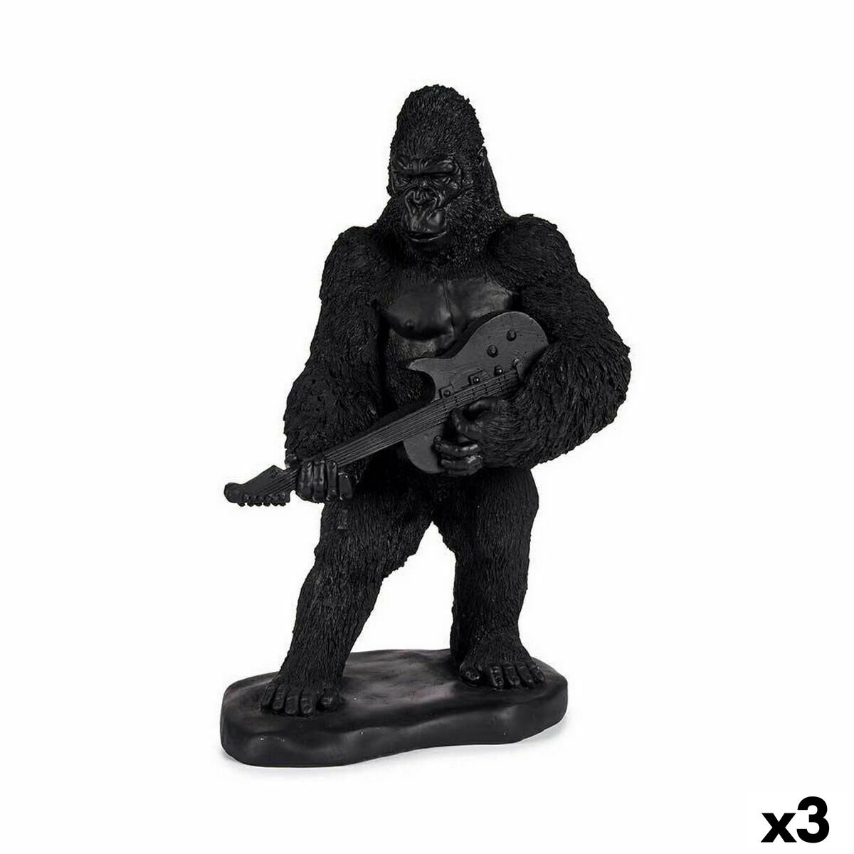 Prydnadsfigur Gorilla Gitarr Svart 17,5 x 38 x 27 cm (3 antal)