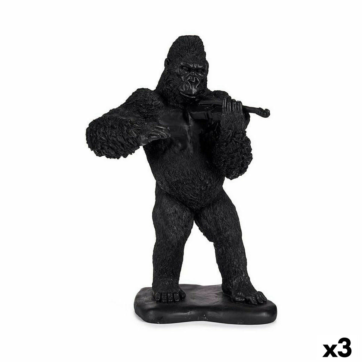 Prydnadsfigur Gorilla Violin Svart 17 x 41 x 30 cm (3 antal)