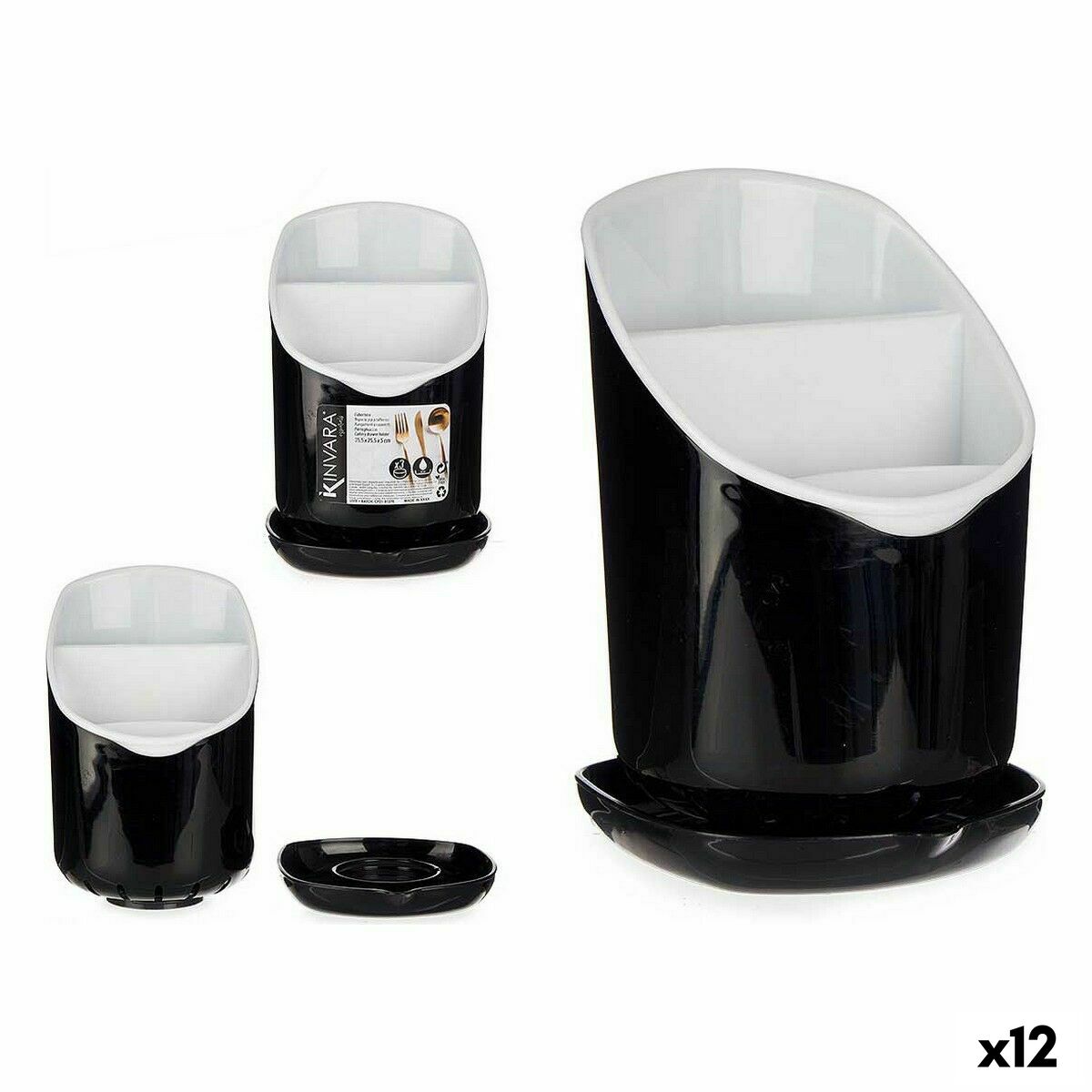 Bestickhållare Middagskostym Vit Svart Plast 12 x 19 x 12,5 cm (12 antal)