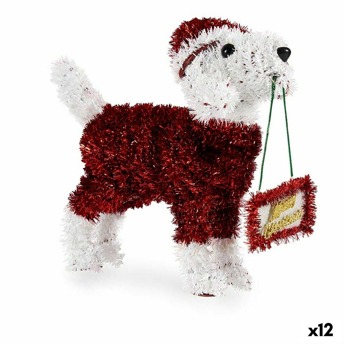 Prydnadsfigur Hund Glitter Vit Röd polypropen PET 9 x 23 x 29,5 cm (12 antal)