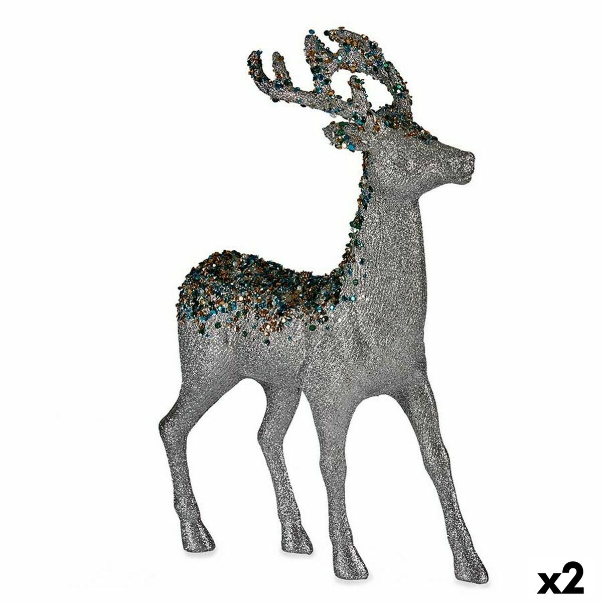 Prydnadsfigur Julrenar Silvrig Plast 15 x 45 x 30 cm (2 antal)