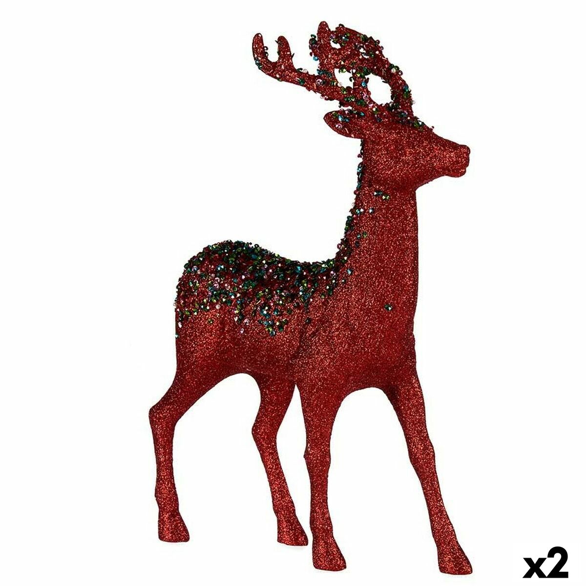 Prydnadsfigur Julrenar Röd Plast 15 x 45 x 30 cm (2 antal)