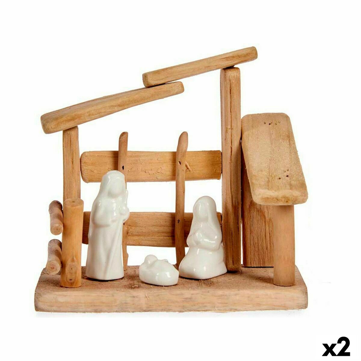 Julkrubba-set Vit Naturell Trä Keramik 18 x 17 x 8 cm (2 antal)