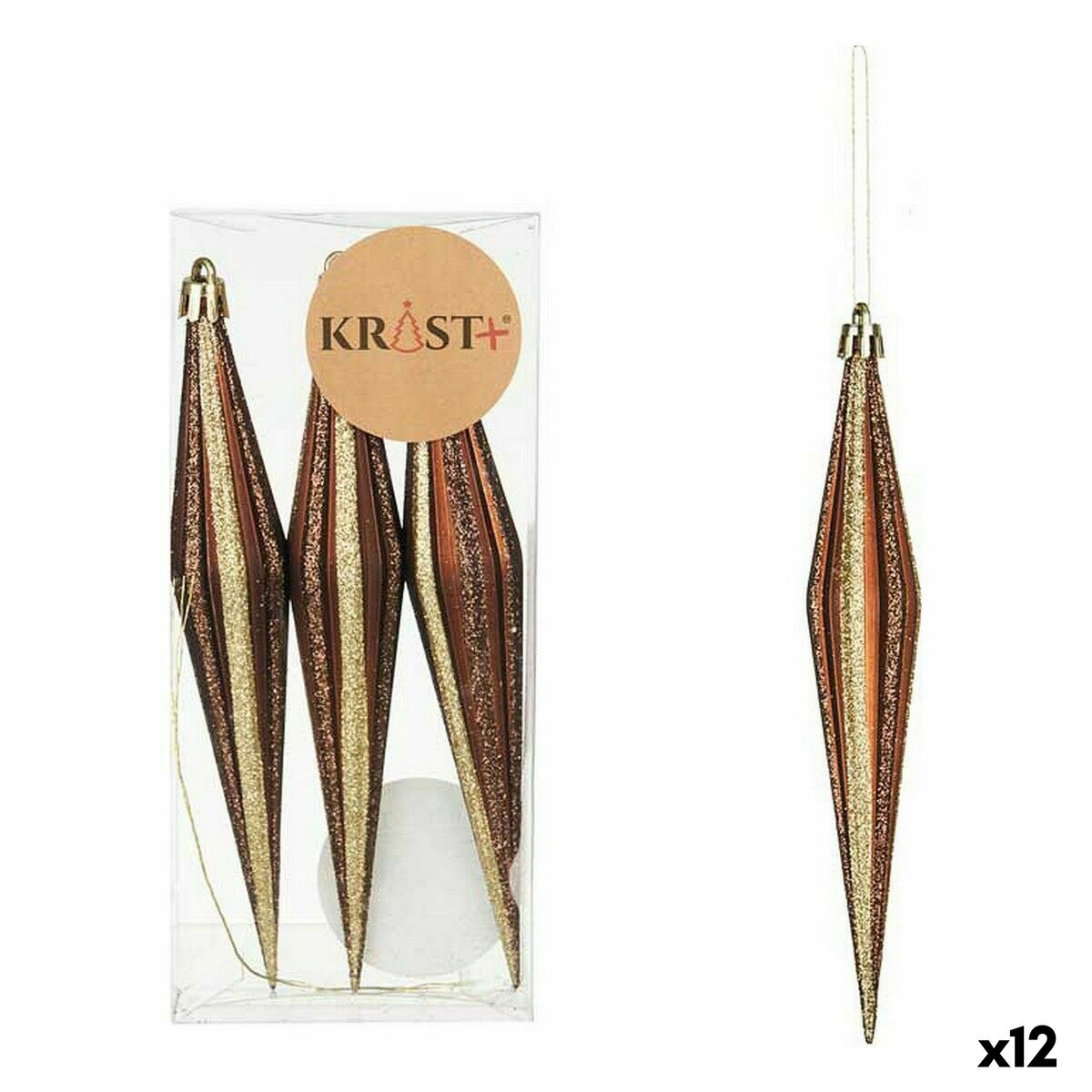 Juldekorationer Avlång Brun PVC 8,5 x 3,5 x 19 cm (12 antal)