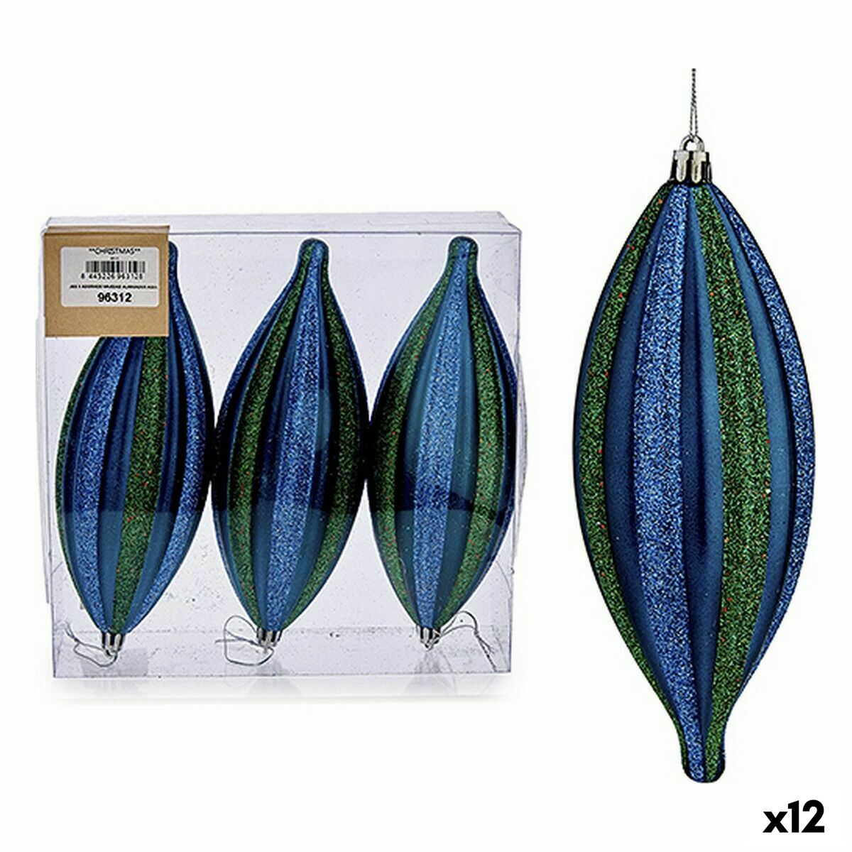 Juldekorationer Avlång Blå Grön PVC 8,5 x 3,5 x 19 cm (12 antal)