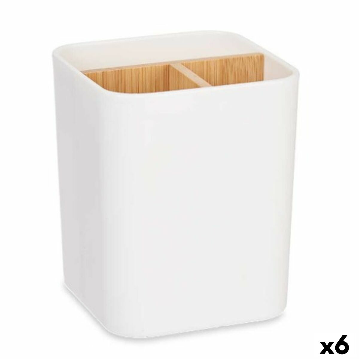 Tandborsthållare Berilo B9041-WHITE Vit Bambu polypropen 9 x 11 x 9 cm (6 antal)