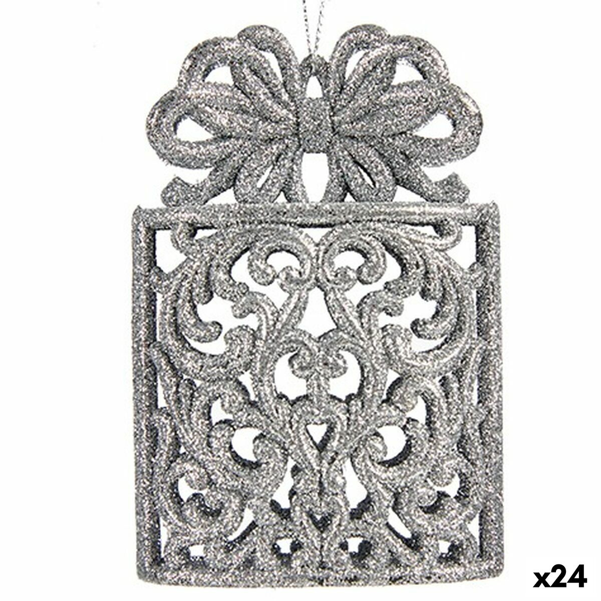 Julgranskula Presentlåda Silvrig Plast Glitter 7,5 x 11,5 x 4 cm (24 antal)