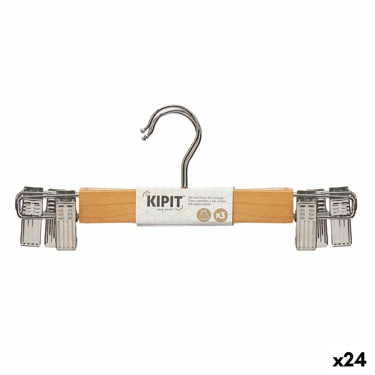Klädhängarset Klämmor Brun Silvrig Trä Metall 28,5 x 2,5 x 11,5 cm (24 antal)