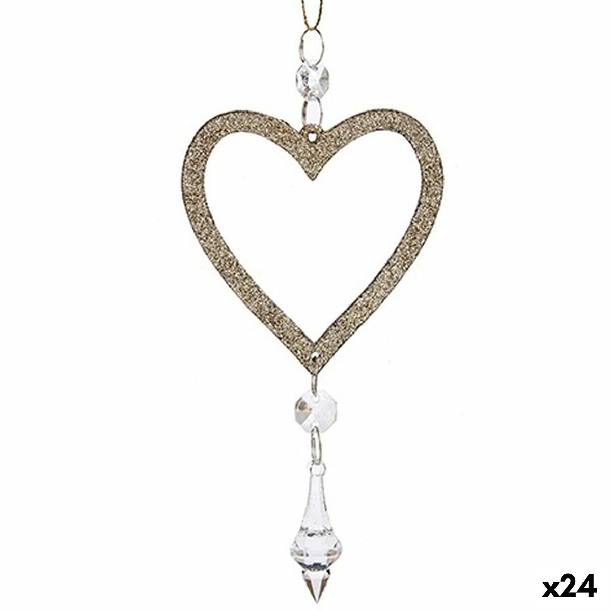 Julgranskula Hjärta champagne Plast Glitter 9 x 16 x 2 cm (24 antal)