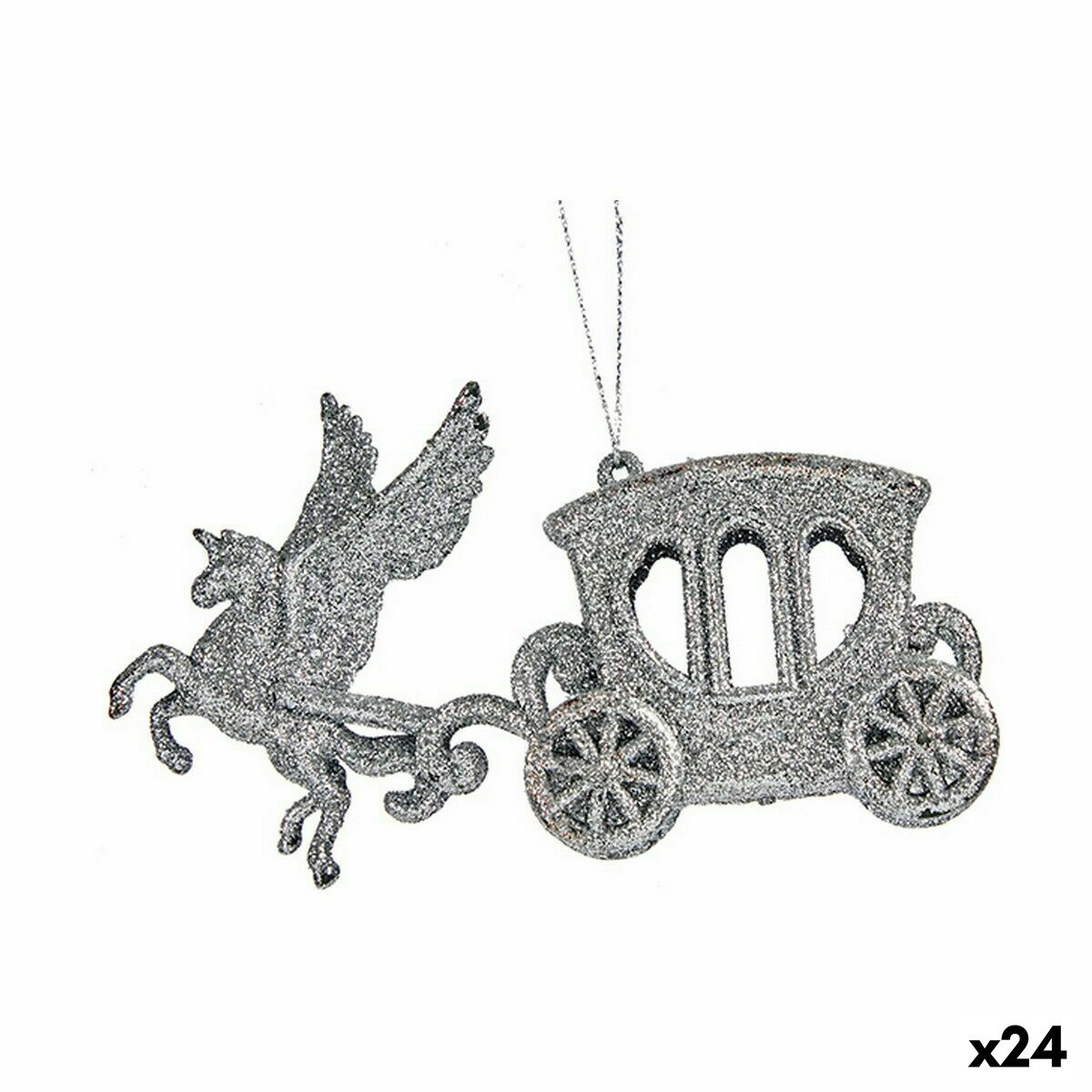 Julgranskula Magisk vagn Silvrig Plast Glitter 15,5 x 8,5 x 4,5 cm (24 antal)