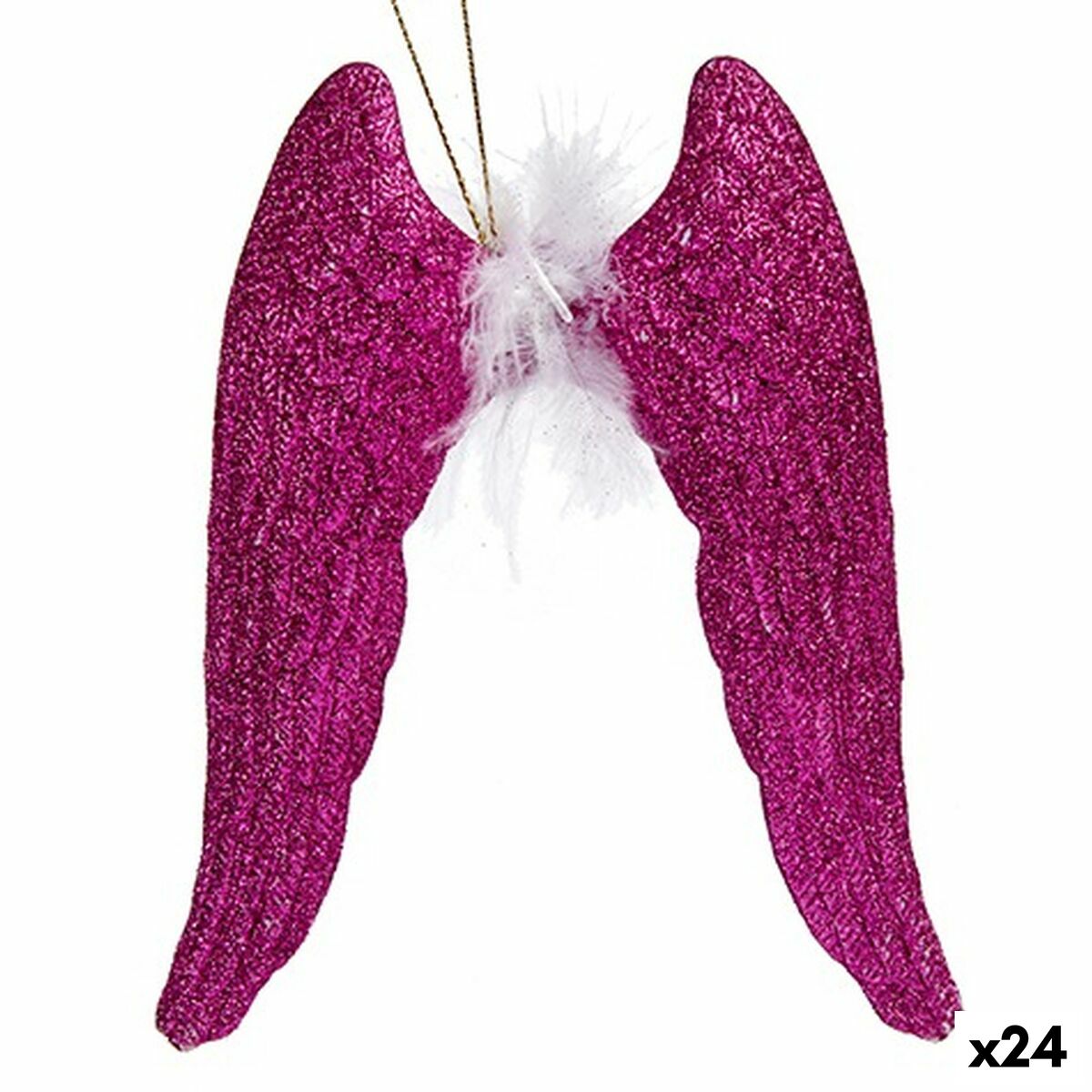 Julgranskula Änglavingar Fuchsia Plast Glitter 12,5 x 15 x 2,5 cm (24 antal)