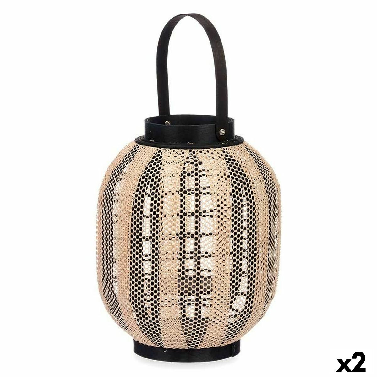 Ljusstakar Lykta Med handtag Beige Trä Tyg 27 x 32 x 27 cm (2 antal)