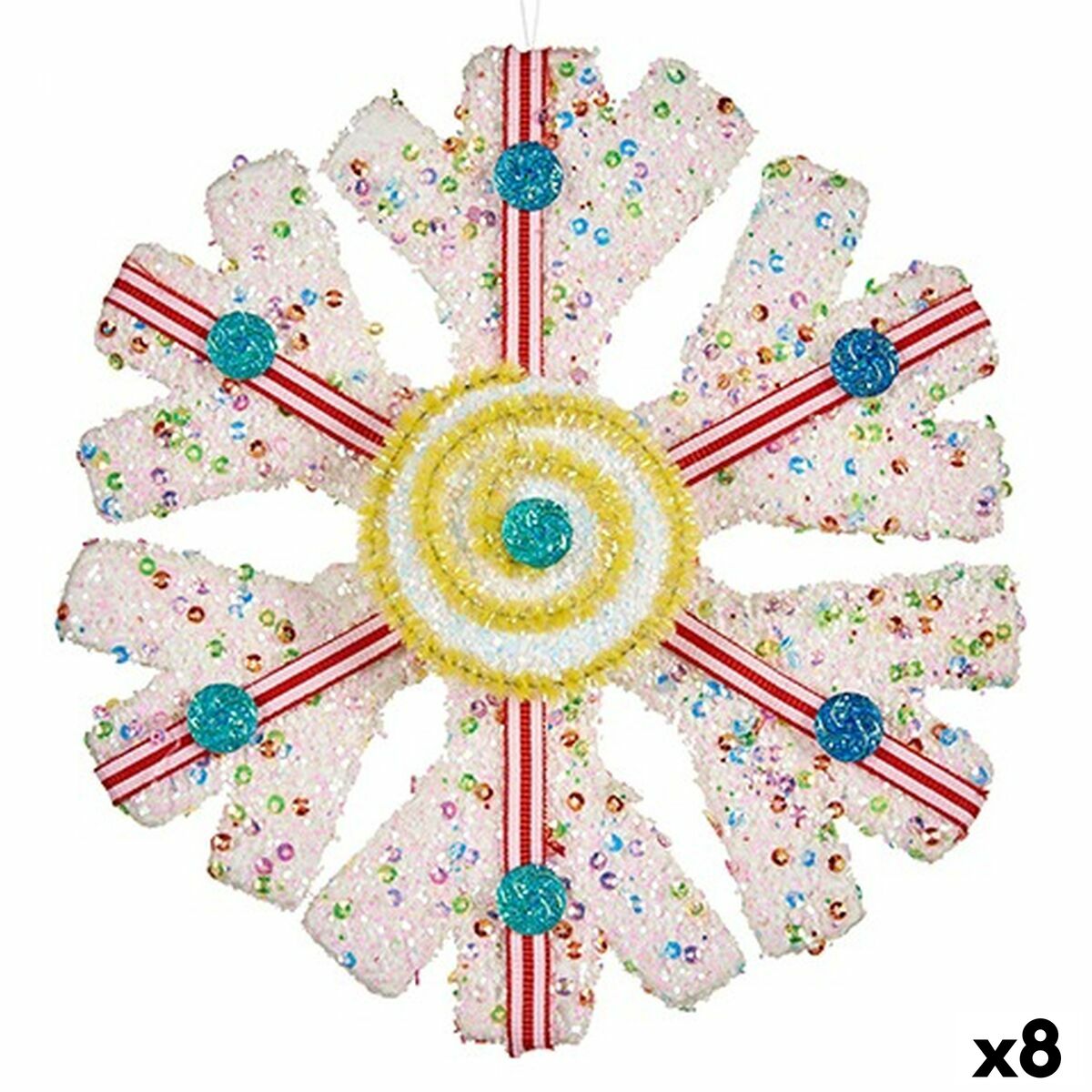 Julgranskula Snöflingor Vit Röd 17 x 6 x 17 cm (8 antal)