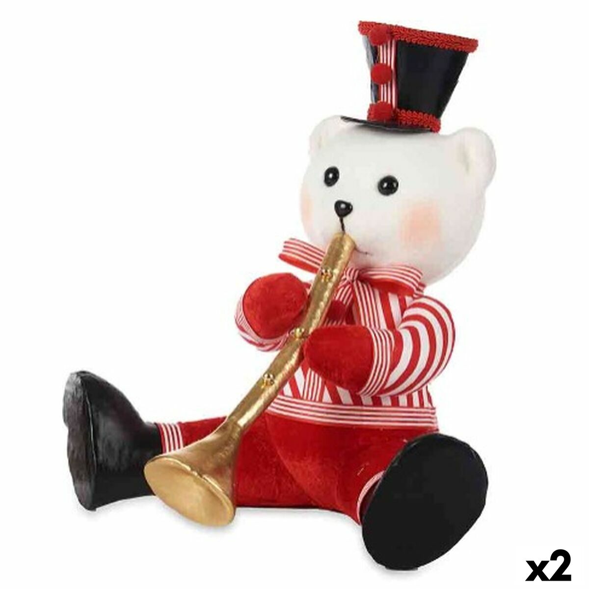 Prydnadsfigur Björn Trumpet Vit Svart Röd polystyren 32 x 31 x 26 cm (2 antal)