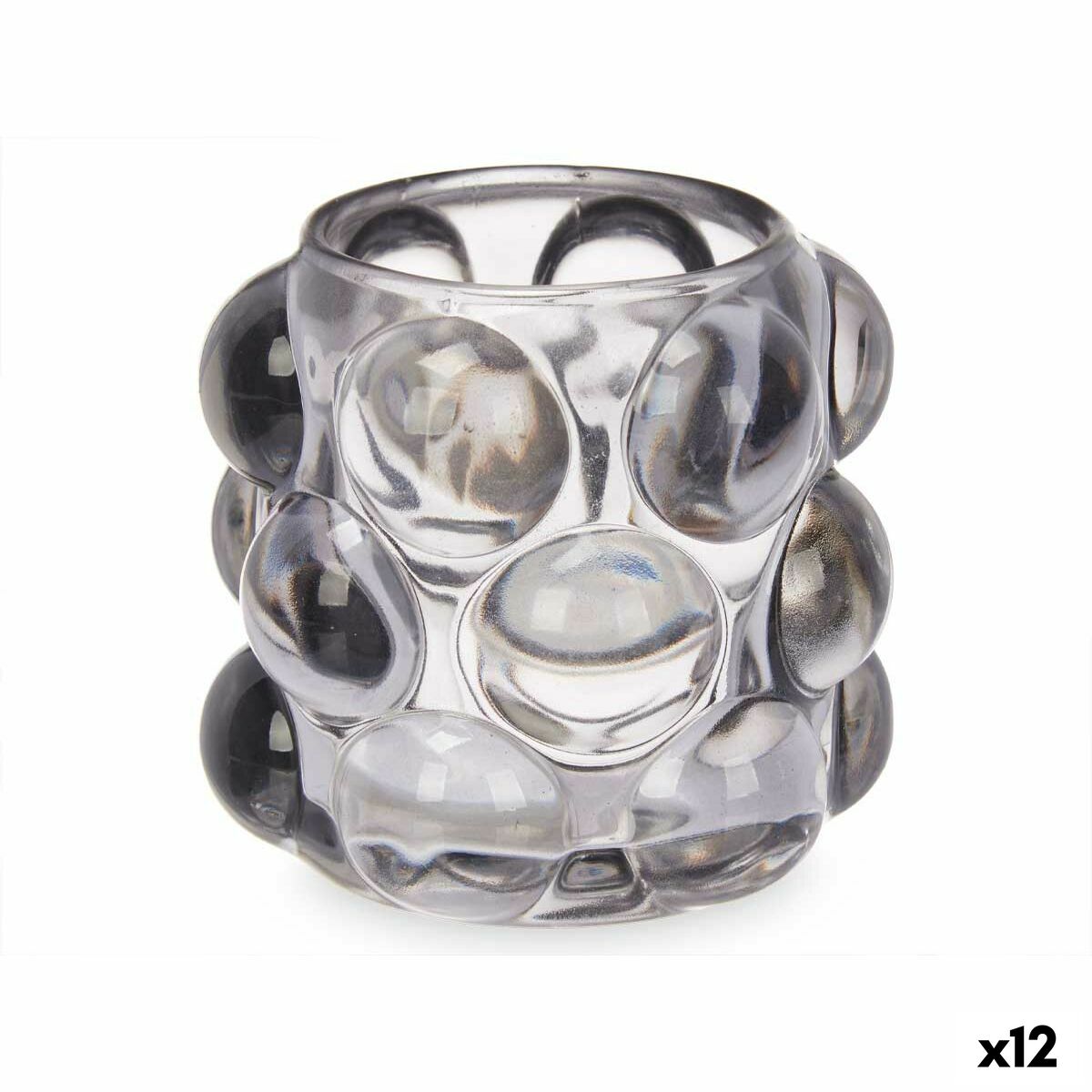 Ljusstakar Mikro-pärlor Grå Glas 8,4 x 9 x 8,4 cm (12 antal)