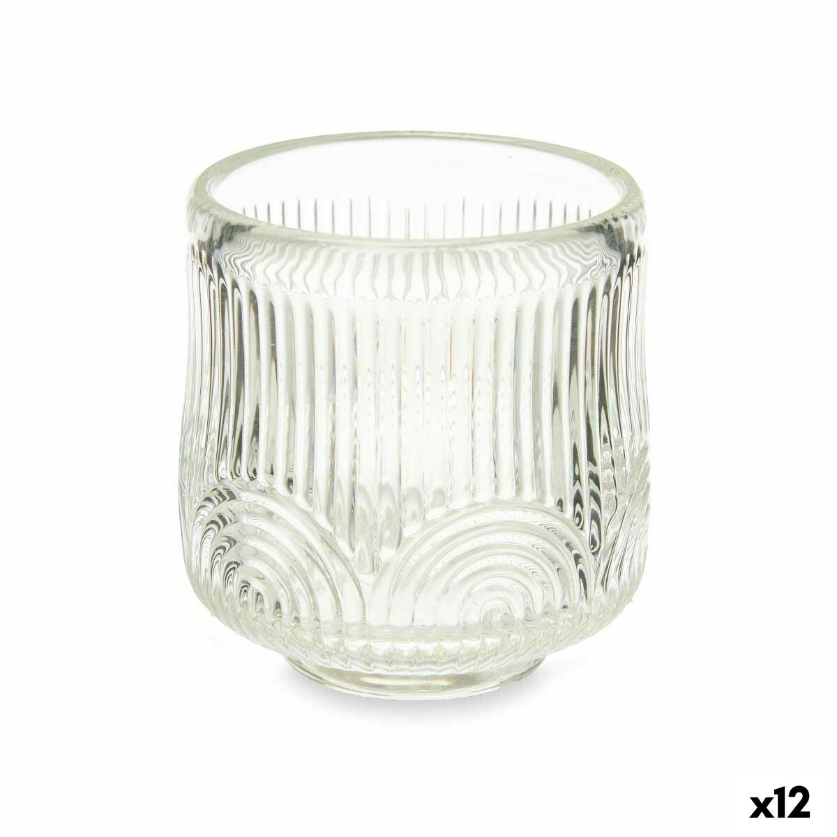 Ljusstakar Ränder Transparent Glas 7,5 x 7,8 x 7,5 cm (12 antal)