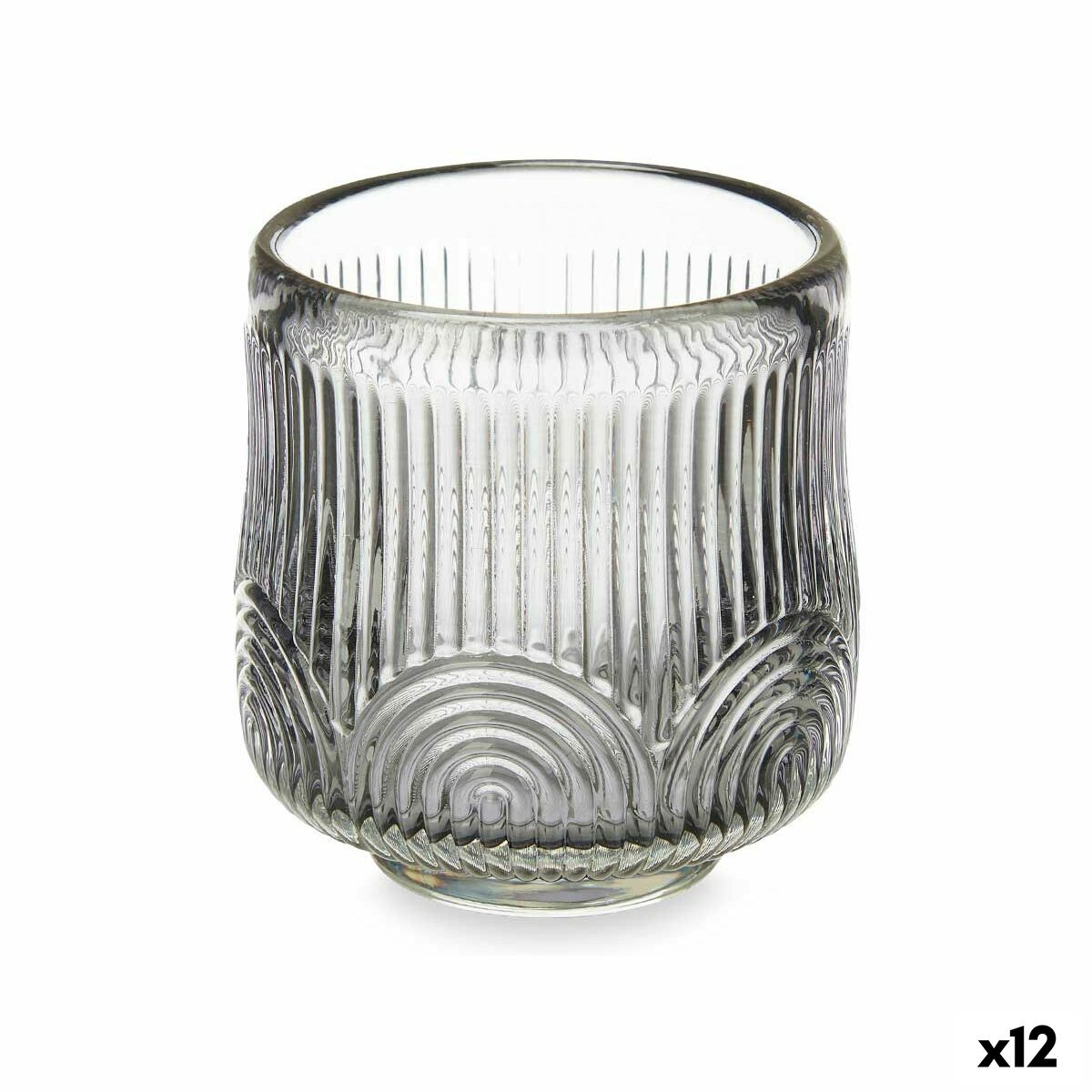 Ljusstakar Ränder Grå Glas 7,5 x 7,8 x 7,5 cm (12 antal)