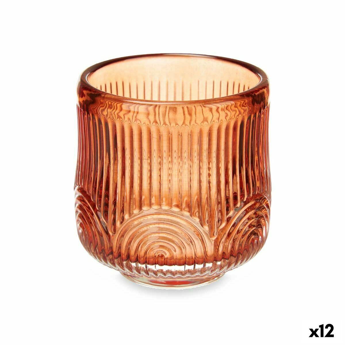 Ljusstakar Ränder Orange Glas 7,5 x 7,8 x 7,5 cm (12 antal)