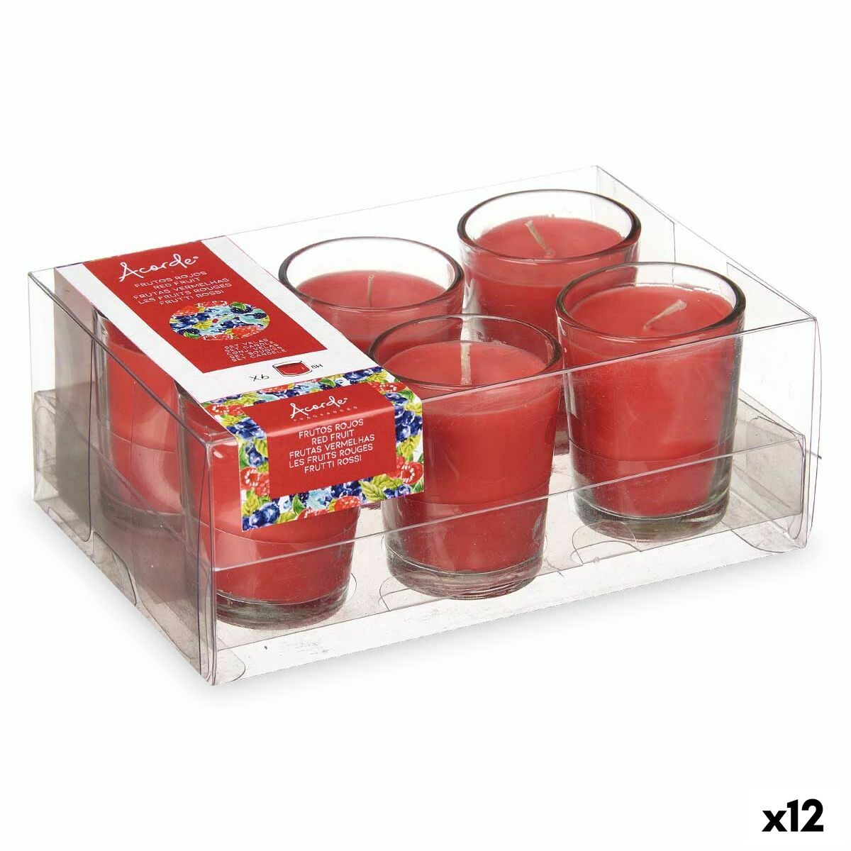 Set med Doftljus Acorde 48-A-AR Röda Bär Glas (12 antal)