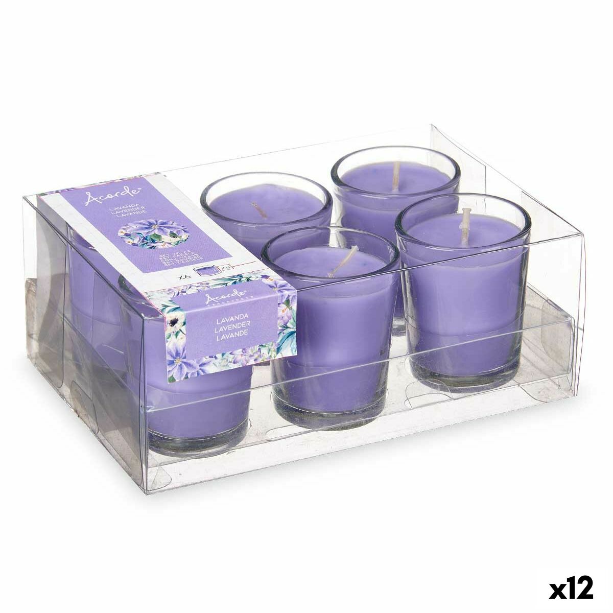 Set med Doftljus Acorde 48-B-AR Lavendel Glas (12 antal)