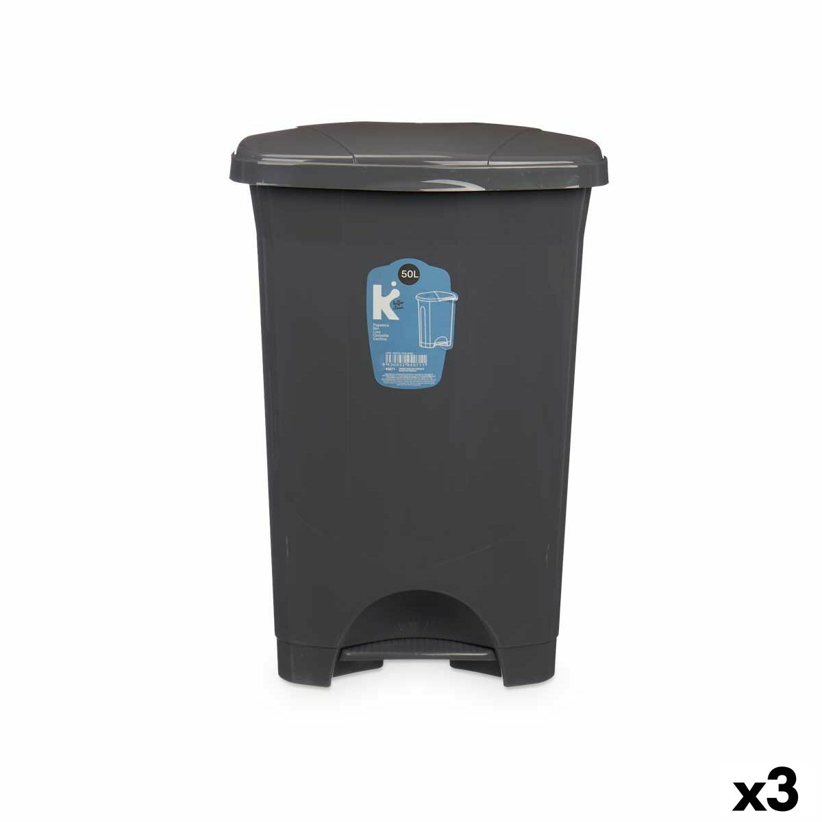 Pedalhink Antracitgrå Plast 50 L (3 antal)