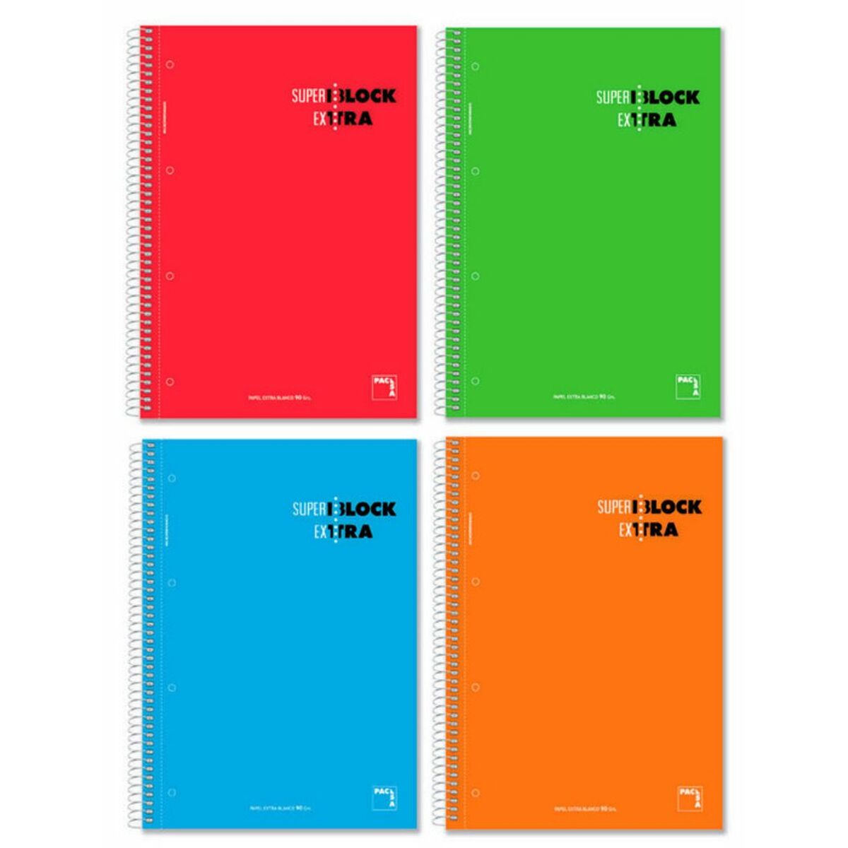 Uppsättning av övningsböcker Pacsa Superblock Extra Multicolour A4 120 Blad 4 Delar