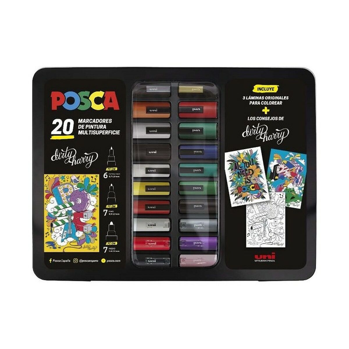 Uppsättning av markörer Uni-Ball Dirty Harry 20 Delar Multicolour
