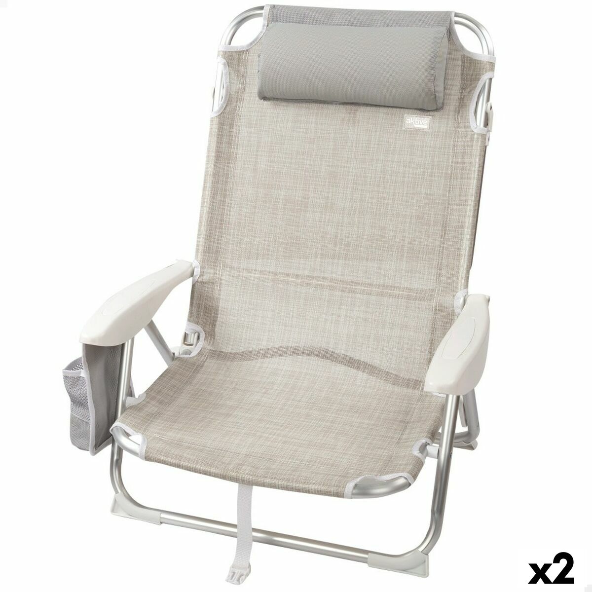 Fällbar stol med nackstöd Aktive Ibiza Beige 51 x 76 x 45 cm (2 antal)