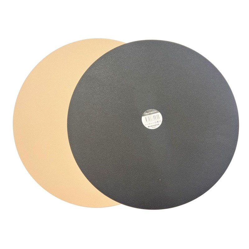 Underlägg Runt Läderlook Beige/Svart 4-pack