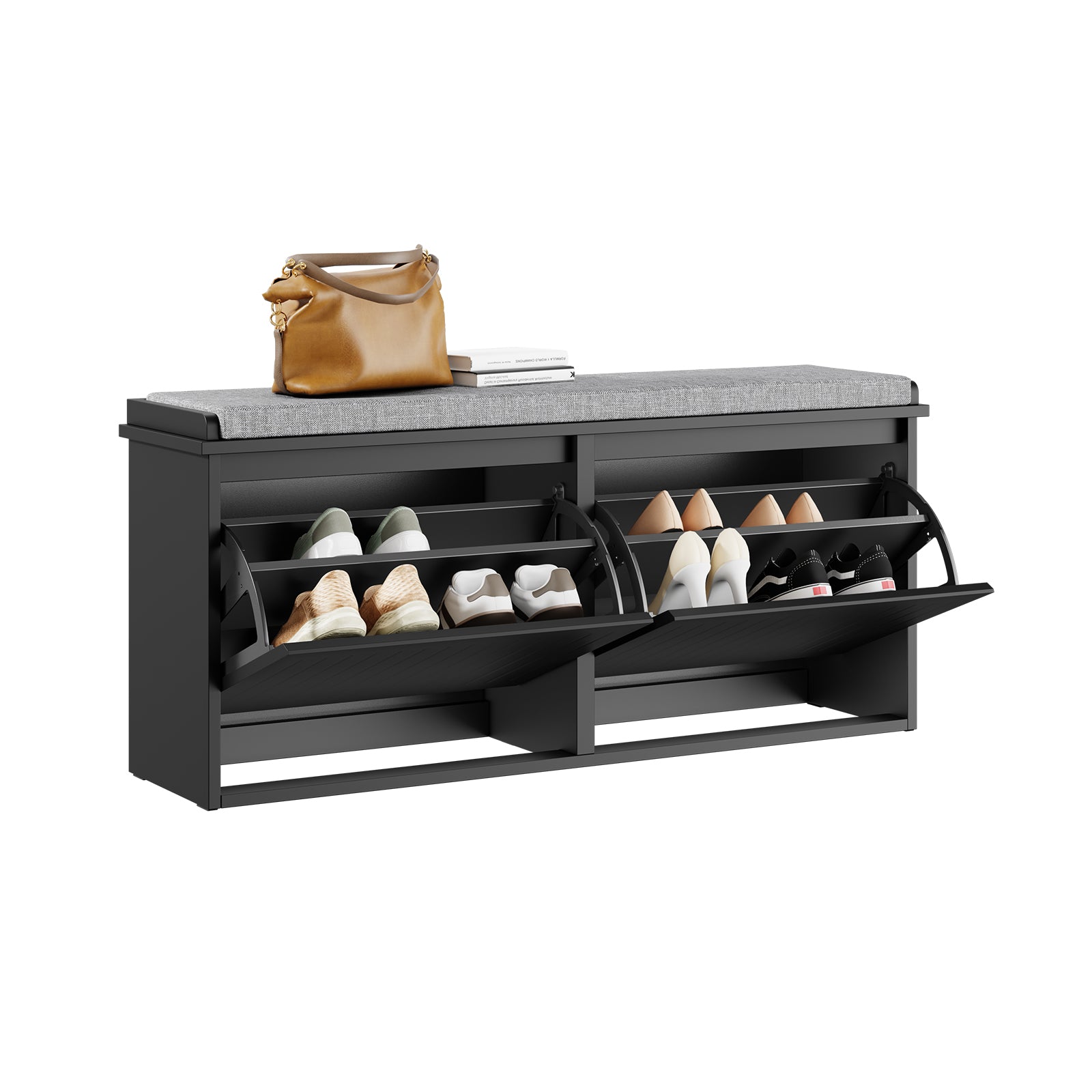 FSR98-XL-SCH sittbänk med förvaringsutrymme, skobänk med sits, skohylla med förvaringsutrymme, klaff, sittkudde, kan belastas upp till 158 kg, för hall, vardagsrum, 100 x 46 x 26 cm, svart