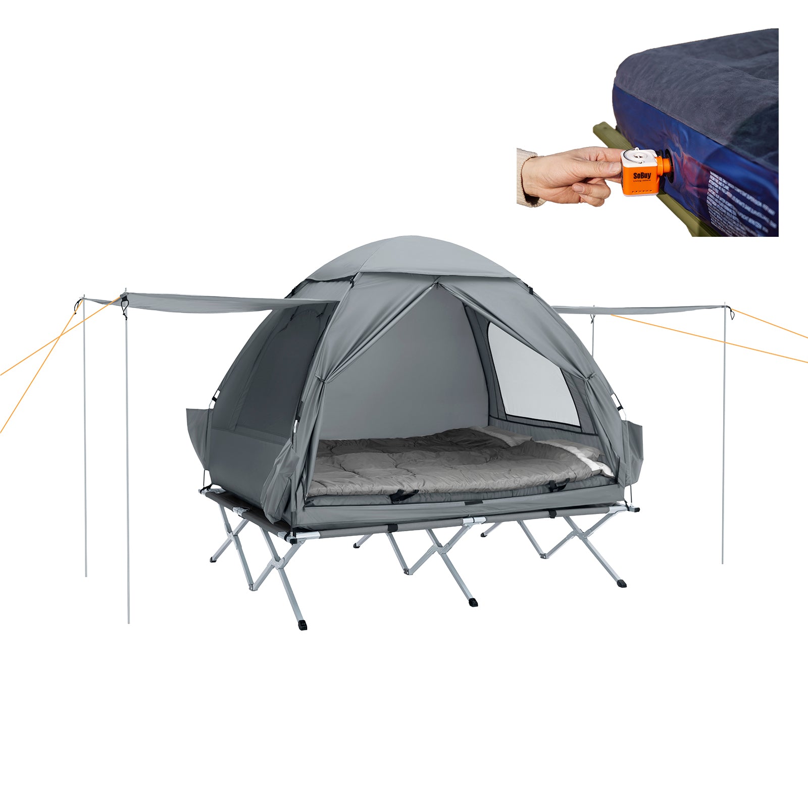 Campingtält 2 manna Campingsäng med tält Tältsäng med sovsäck luftmadrass och tillbehör grå OGS32-L-HG