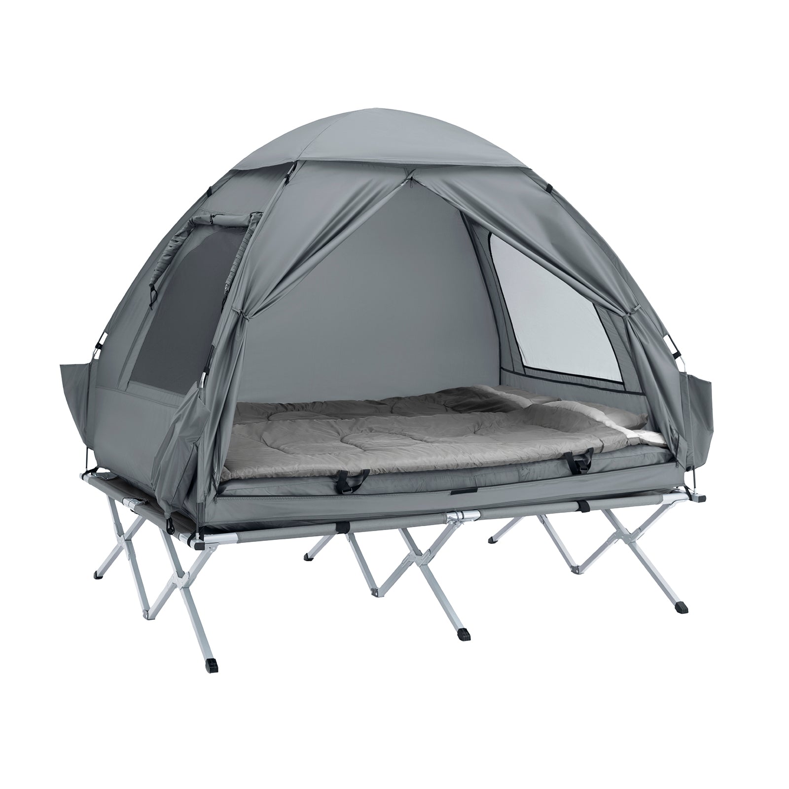 Campingtält 2 manna Campingsäng med tält Tältsäng med sovsäck luftmadrass och tillbehör grå OGS32-L-HG