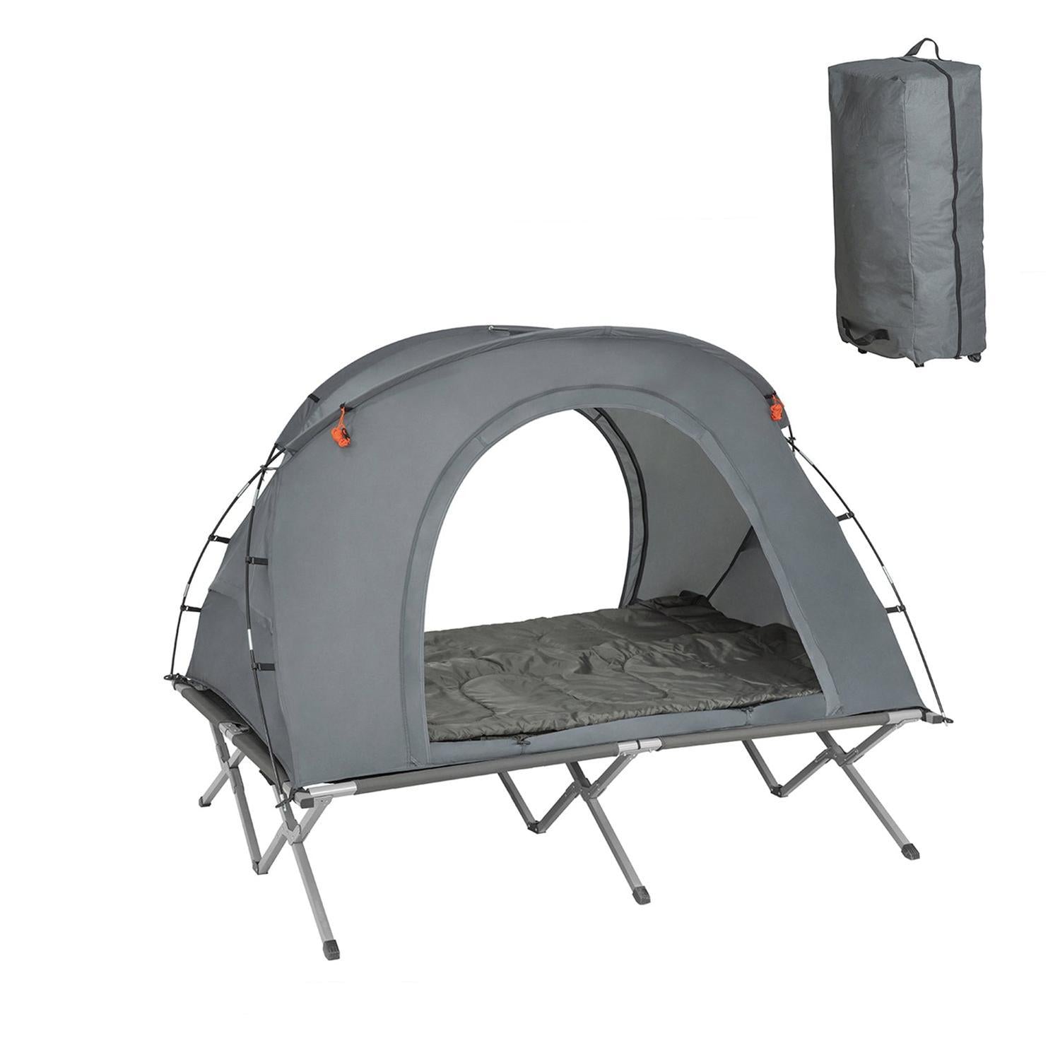 Campingtält 2 manna Campingsäng med tält Tältsäng med sovsäck luftmadrass och tillbehör grå OGS60-L-HG