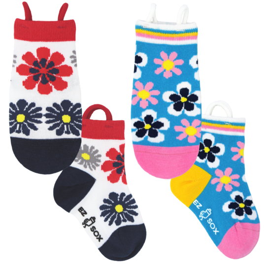 Ezsox barnstrumpor - Blommiga 2-pack (31-34)