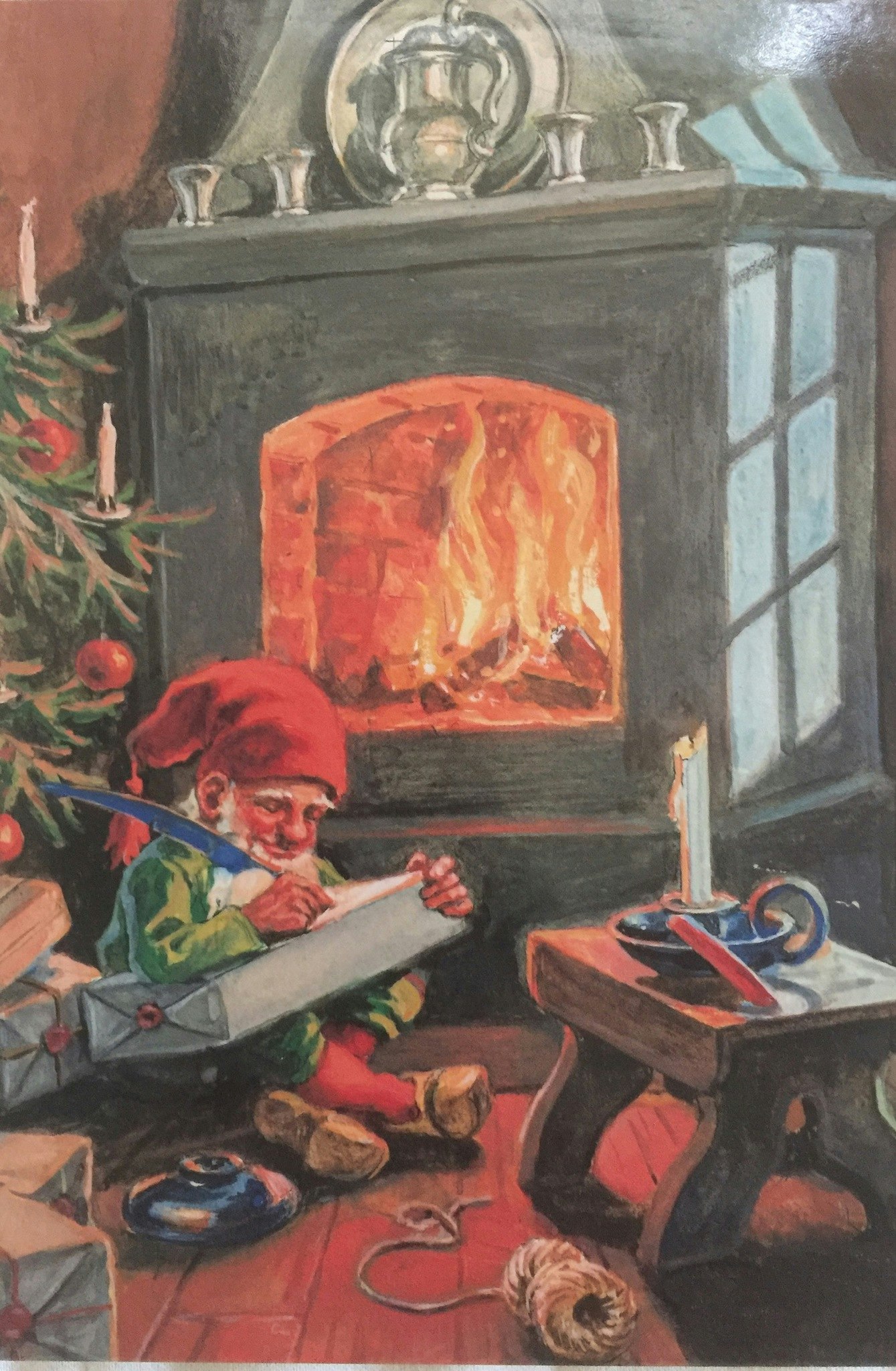 Julkort enkla stora, sittande tomte - 20st